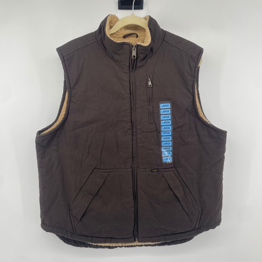 Lee Workwear Vest Mens Large Bitter Chocolate Sherpa Lined Canvas NWT